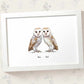 Barn owl couple print with personalised names beneath for the best husband or wife gift