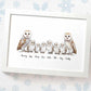 Printed and framed A4 family of 8 barn owls personalised with names for a special mothers day present