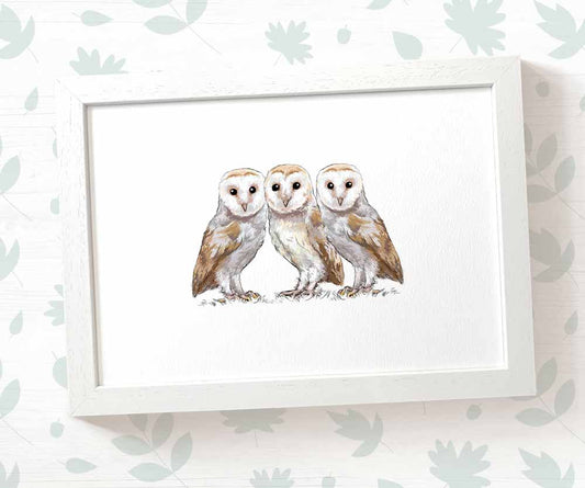 Owls Woodland Animal Nursery Print for Triplets