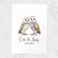 Two Owls A3 Unframed Art Print Personalized With Names And Date For A Heartwarming Valentines Day Gift