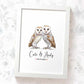 Personalized Owl Couple A4 Framed Print Featuring Names and Date For A Special First Anniversary Gift