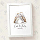 Owl Couple A4 Framed Print Personalized With Names And Date For An Exceptional First Anniversary Gift Idea