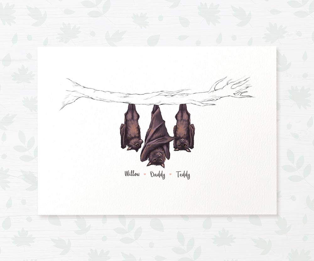 Printed A4 dad and baby bats personalised with names for a special fathers day present