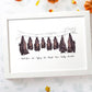 Bat family portrait personalised with names displayed in an A4 white wood frame for a thoughful gift for mum