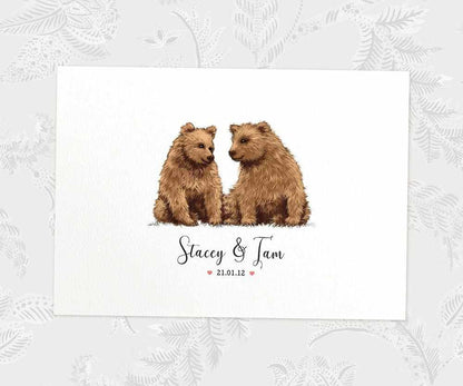 Two Bears A4 Unframed Print Customized With Names And Date For A Thoughtful Valentines Day Gift