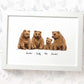 White framed A4 family portrait of 4 bears with personalised names for the perfect birthday gift for mum