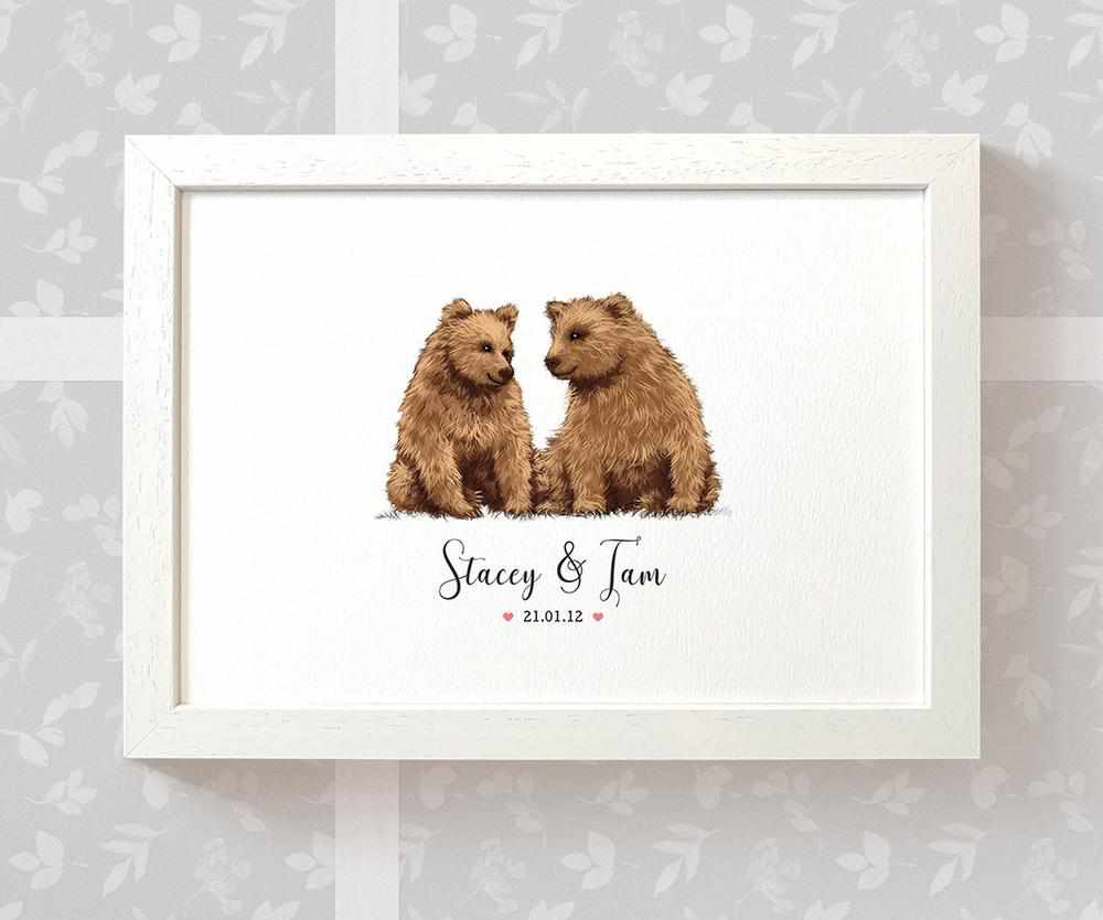 Personalized Bear Couple A3 Framed Print Featuring Names And Date For A Memorable 50th Anniversary Gift For Parents