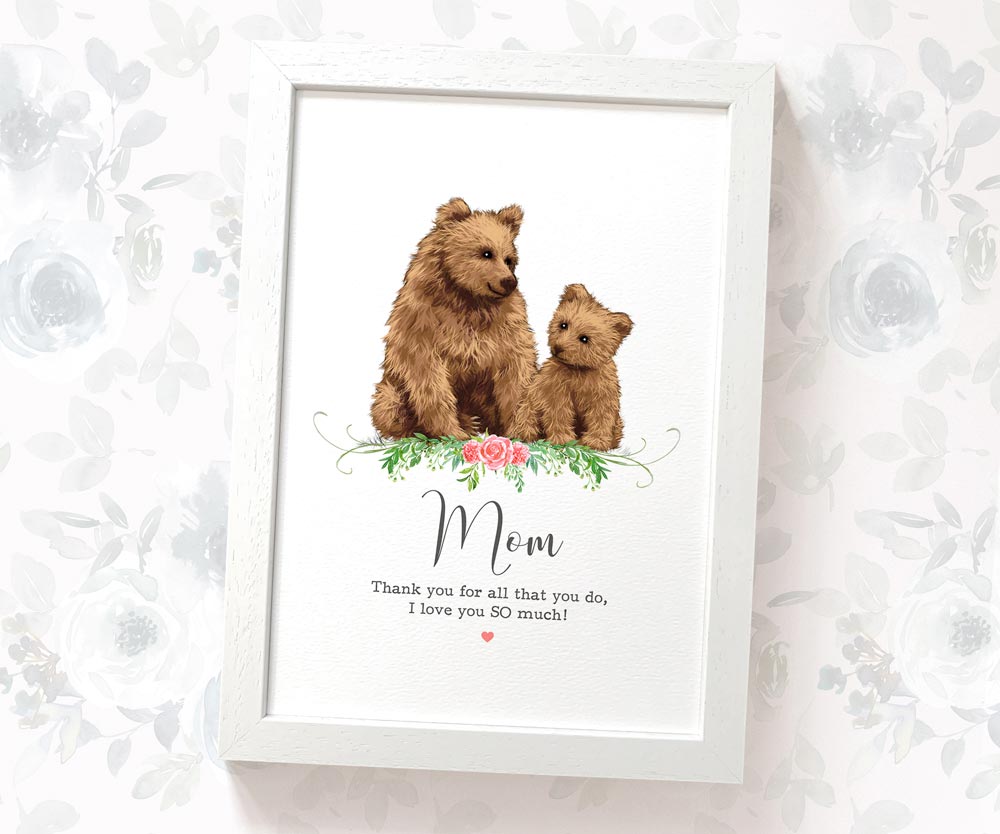 Thank You Personalised Name Gift Animal Prints Bear Wall Art Custom Mothers Day Daughter Teacher Present