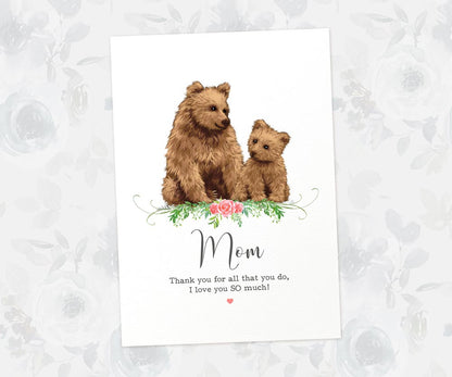 Thank You Personalised Name Gift Animal Prints Bear Wall Art Custom Mothers Day Daughter Love Grandma