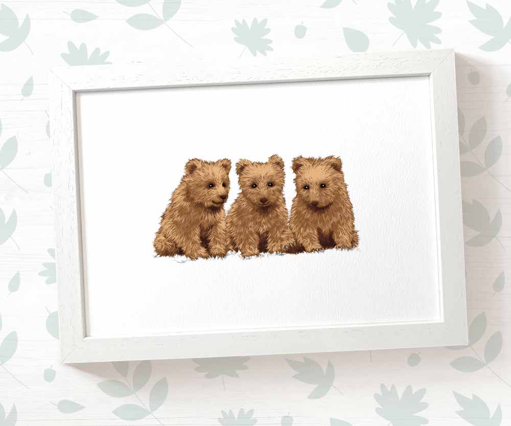 Triplet Bear Cubs Woodland Nursery Art Print | Children's Wall Art