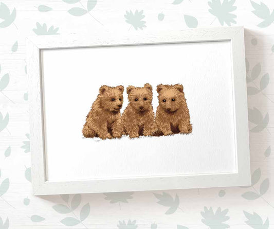 Bears Woodland Animal Nursery Print for Triplets