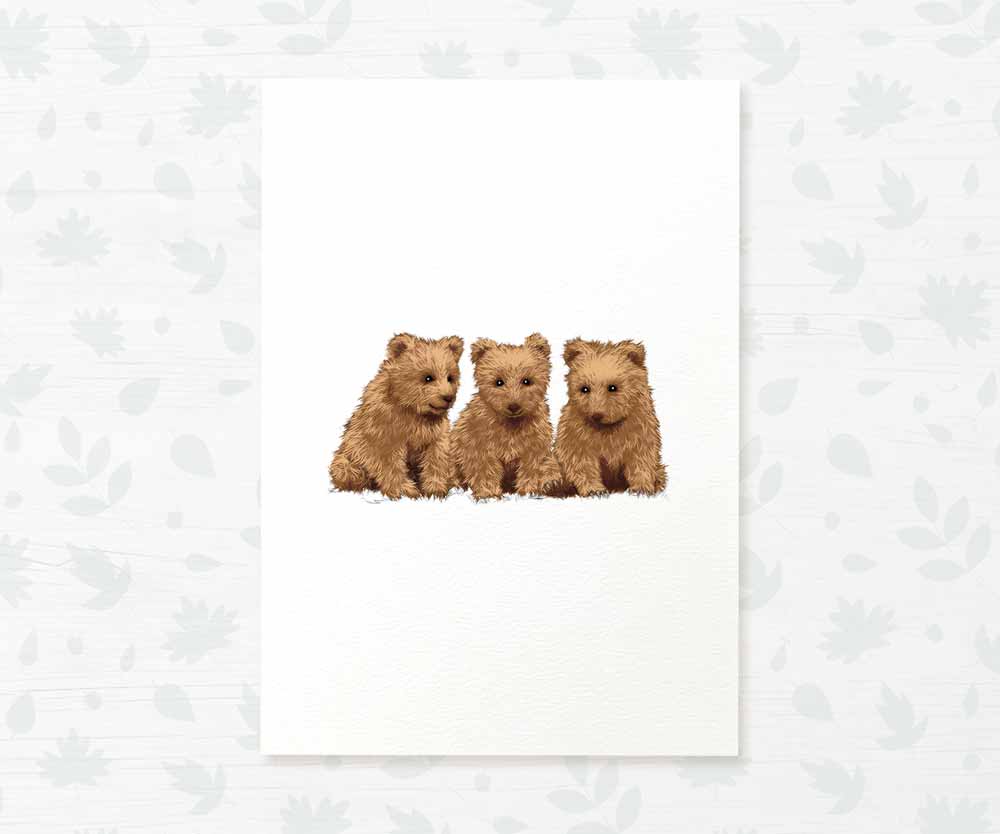 Triplet Bear Cubs Woodland Nursery Art Print | Children's Wall Art