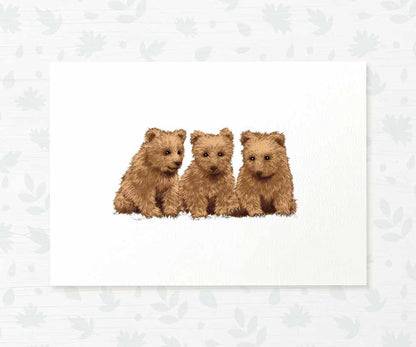 Bears Woodland Animal Nursery Print for Triplets