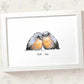 Two baby robins framed A3 family print with names for a unique baby shower gift