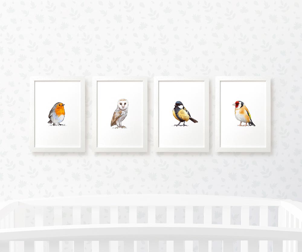 Bird Nursery Prints New Baby Shower Pregnancy Gift Boy Girl Childrens Wall Art Set Newborn Playroom