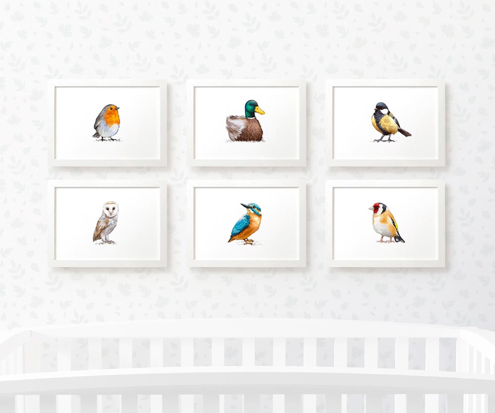 Bird Nursery Prints New Baby Shower Gift Boy Girl Childrens Wall Art Set Playroom Decor UK