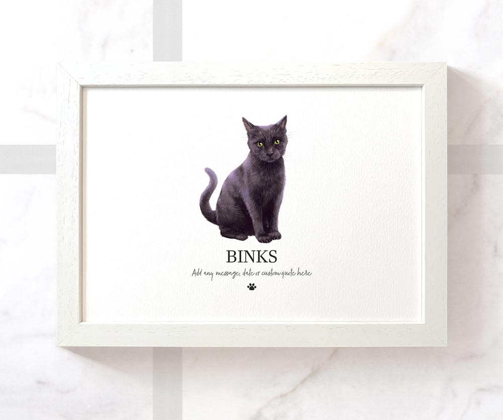Black Cat Kitten Pet Portrait Memorial Loss Christmas Gift Name Sign Personalised Birthday Wall Art Print
