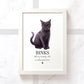 Black Cat Kitten Pet Portrait Memorial Loss Birthday Christmas Gift Name Sign Personalised Poster Framed Print