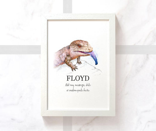 Blue Tongued Skink Reptile Pet Portrait Memorial Loss Birthday Christmas Gift Name Sign Personalised Framed Art Print
