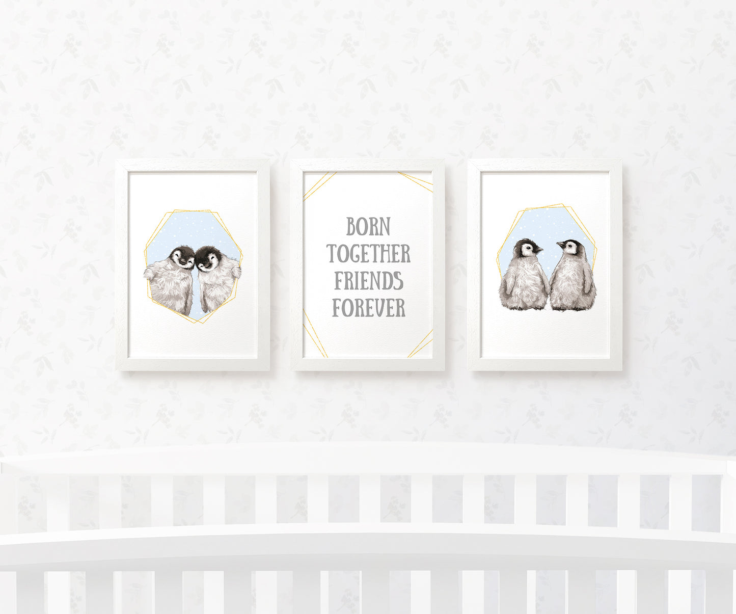Bird Nursery Prints New Baby Shower Gift Boy Blue Penguin Wall Art Set Playroom Decor UK
