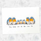 Bluebird family portrait featuring grandma and grandad with grandchildren and personalised names for the best grandparent gift