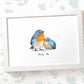 Framed A4 bluebird family print featuring mum and baby with names for the best mothers day gift
