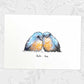 Two baby bluebirds A3 family print with names for a unique twin baby shower gift
