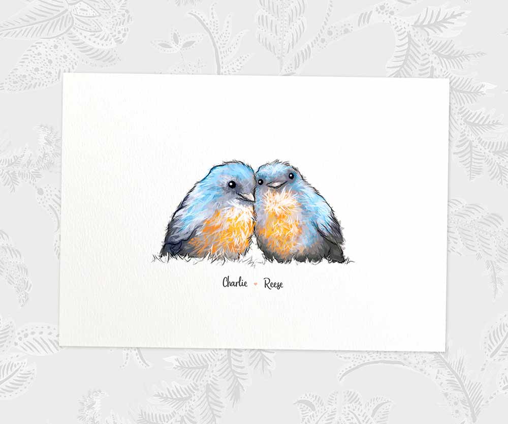 Bird Family Name Personalised Gift Prints Bluebird Wall Art Custom Birthday Anniversary Baby Nursery Mothers Grandma