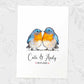 Two Bluebirds A3 Unframed Art Print Personalized With Names And Date For A Heartwarming Valentines Day Gift