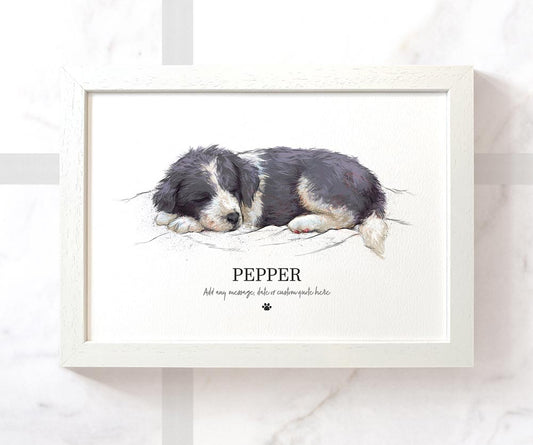 Border Collie Dog Puppy Pet Portrait Memorial Loss Christmas Gift Name Sign Personalised Wall Art Print