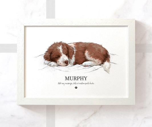 Border Collie Red Dog Puppy Pet Portrait Memorial Loss Christmas Gift Name Sign Personalised Art Print