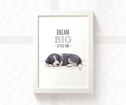 Border Collie Dog  Nursery Print "Dream Big Little One"