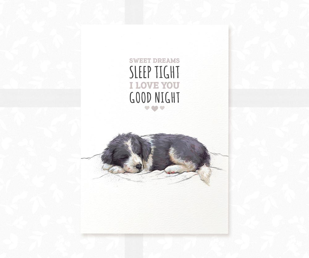Border Collie Dog "Sweet Dreams Sleep Tight" Nursery Art Print | Children's Wall Art