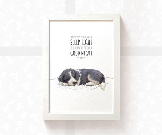 Border Collie Dog  Nursery Print "Sweet Dreams"