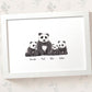Framed A3 panda print featuring dad and 3 children with names for the best fathers day gift