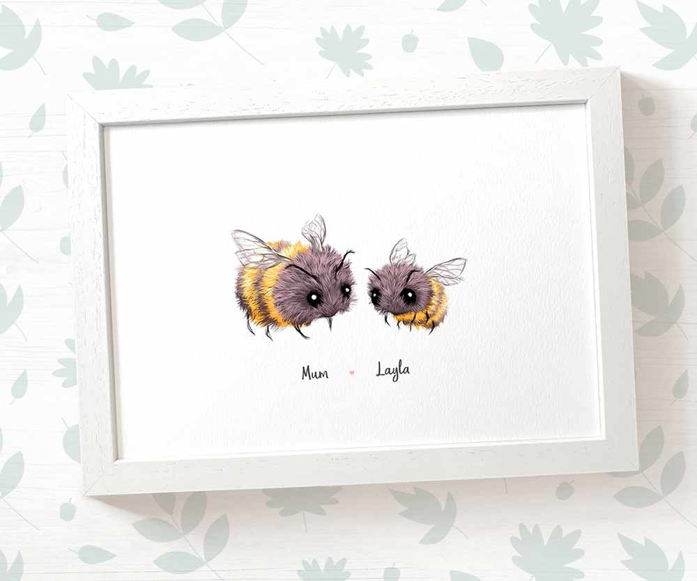 Animal Family Name Personalised Gift Prints Bee Wall Art Custom Birthday Anniversary Baby Shower Nursery Mothers