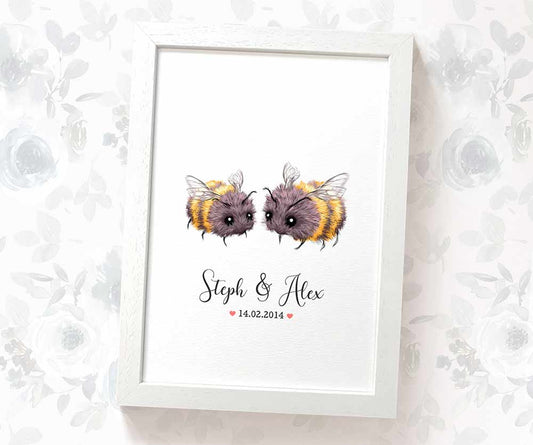 First Anniversary Personalised Wedding Name Gift Animal Prints Bumble Bee Art Custom Newlywed Gay Couple Present