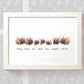 Bumblebee family of 7 portrait personalised with names displayed in an A4 white wood frame for a thoughful gift for mum