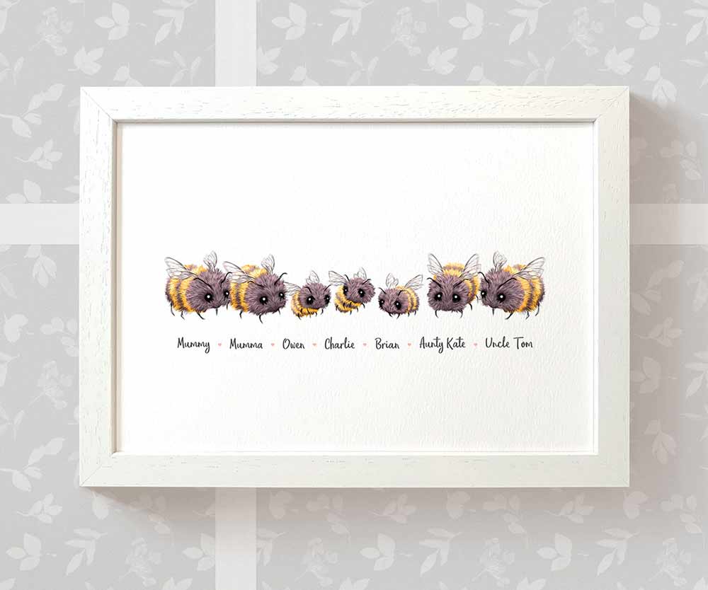 Animal Family Name Personalised Gift Prints Bee Wall Art Custom Birthday Anniversary Baby Nursery Mothers Grandchildren
