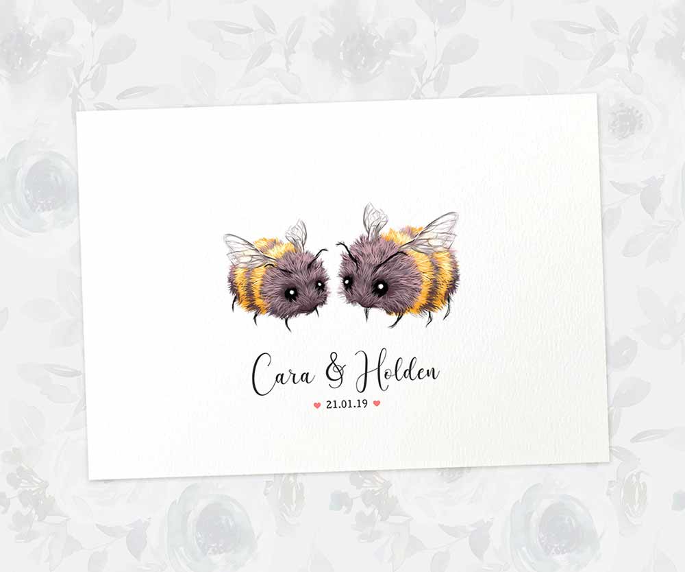 Paper Anniversary Personalised Wedding Name Gift Animal Prints Bumble Bee Art Custom Newlywed Parents Grandparents Golden