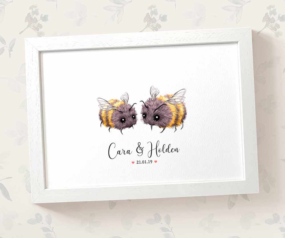 Anniversary Personalised Wedding Name Gift Animal Prints Bumble Bee Art Custom Newlywed Bride Groom Present Sign