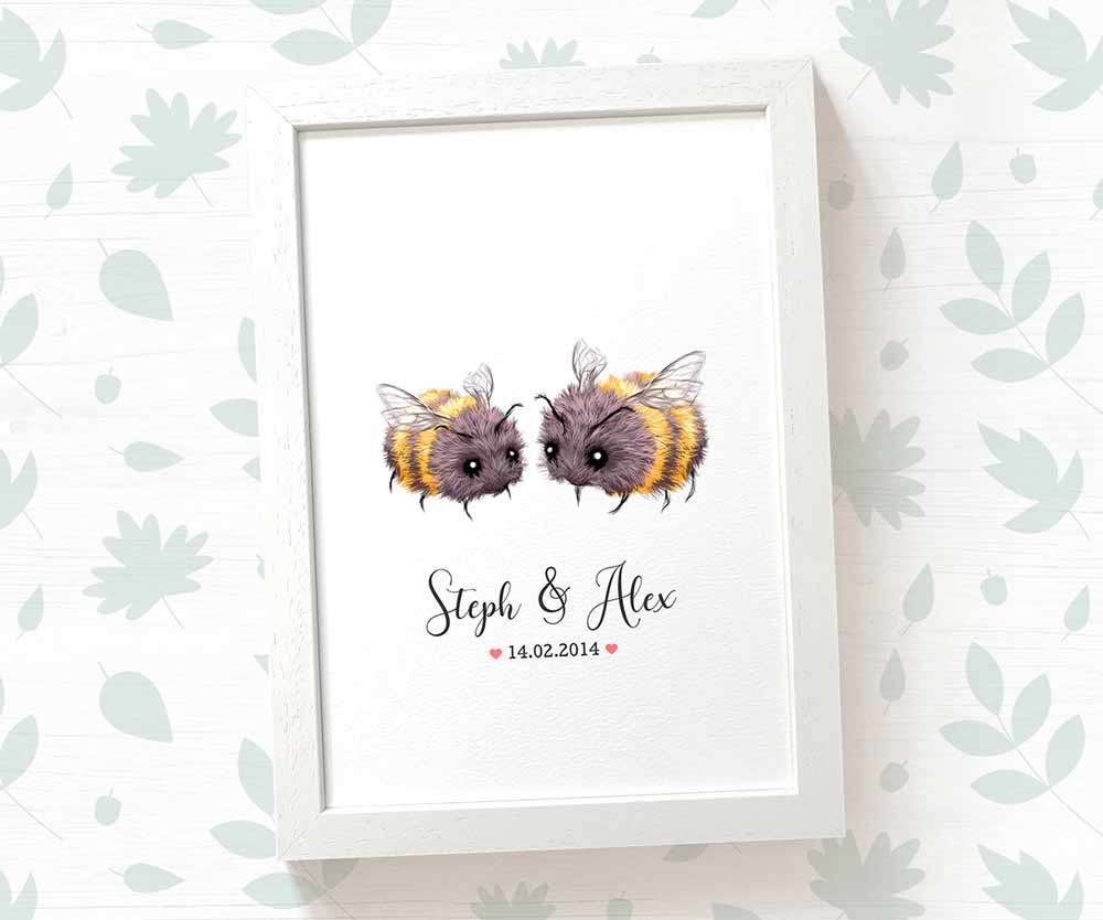 Anniversary Personalised Wedding Name Gift Animal Prints Bumble Bee Art Custom Newlywed Valentines Day Present Her