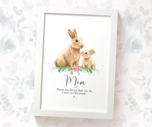 Thank You Personalised Name Gift Animal Prints Rabbit Wall Art Custom Mothers Day Daughter Teacher Present