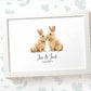 Personalized Bunny Rabbit Couple A4 Framed Print Featuring Newlywed Names And Date For A Unique Wedding Gift