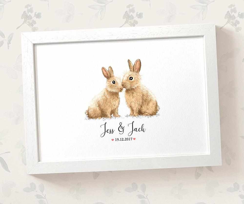 Personalized Bunny Rabbit Couple A3 Framed Print Featuring Names And Date For A Memorable 50th Anniversary Gift For Parents