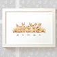 Five baby bunny rabbits framed A3 family print with names for a unique baby shower gift