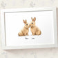 Bunny rabbit couple framed print with personalised names beneath for the best husband or wife gift