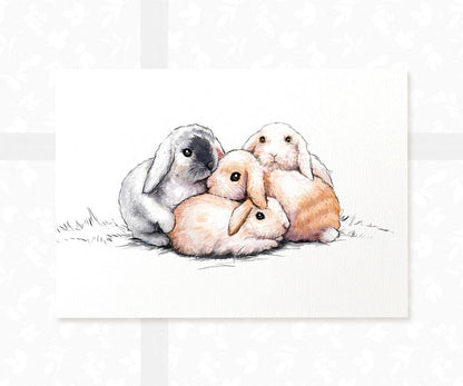 Bunny Rabbit Family of Four Art Print | Four Bunnies Animal Wall Art