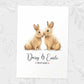 Two Bunny Rabbits A3 Unframed Art Print Personalized With Names And Date For A Heartwarming Valentines Day Gift