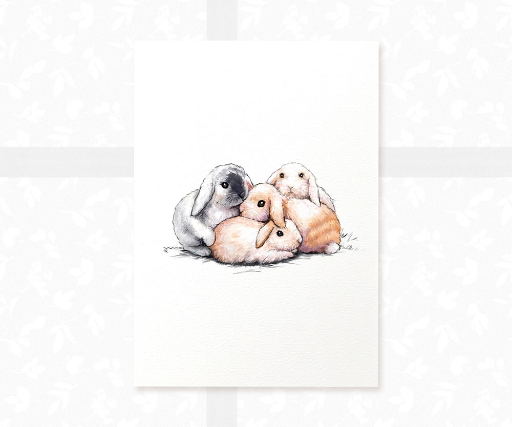 Bunny Rabbit Family of Four Art Print | Four Bunnies Animal Wall Art